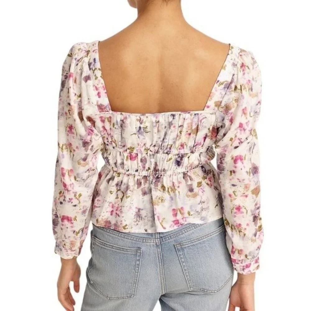 J. Crew x Flora Obscura Blouse Cinched-waist Top in Kaleidoscope Floral NWT